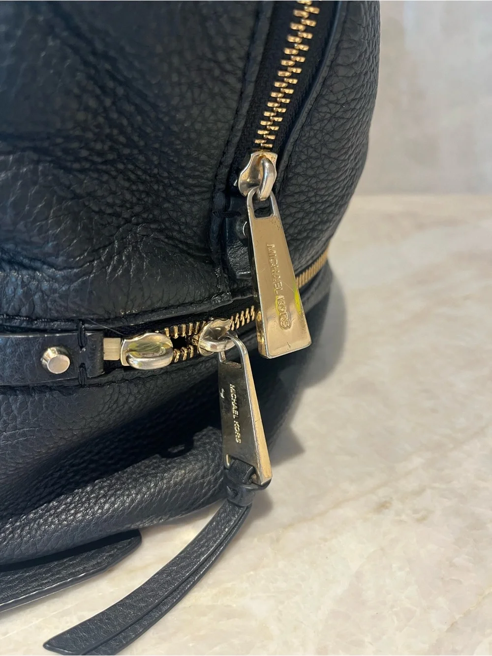 Michael Kors Black Pebbled Leather Backpack with Gold Hardware